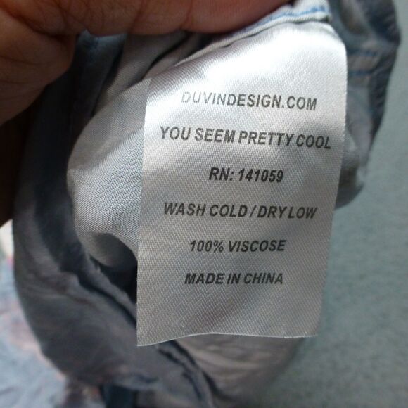 Duvin Shirt Mens Large Button Up Flamingo Blue Florida Beach Loop Collar - Picture 6 of 9